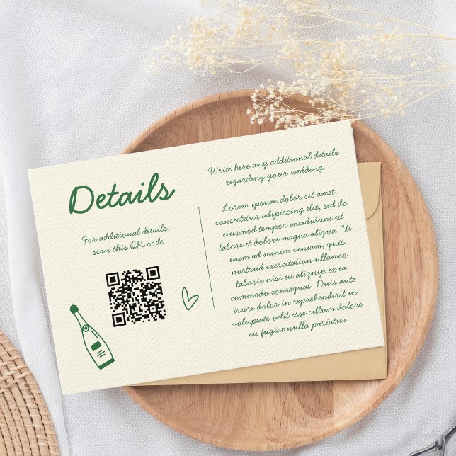 Carte D'accompagnement Décrire rétrospectivement à la main Détails Mariag (Details green enclosure card, wedding qr code)