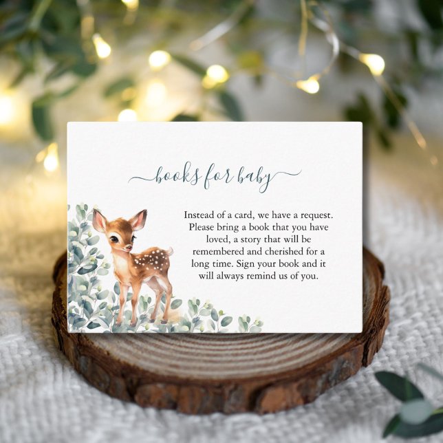 Carte D'accompagnement Deer Eucalyptus Greenery Livres Pour Bébé (Deer Eucalyptus Greenery Books for Baby Enclosure Card Baby Shower)