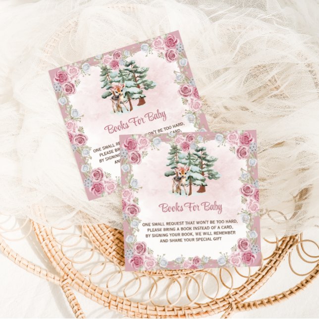 Carte D'accompagnement Deer Floral Livres pour bébé fille douche (Créateur téléchargé)