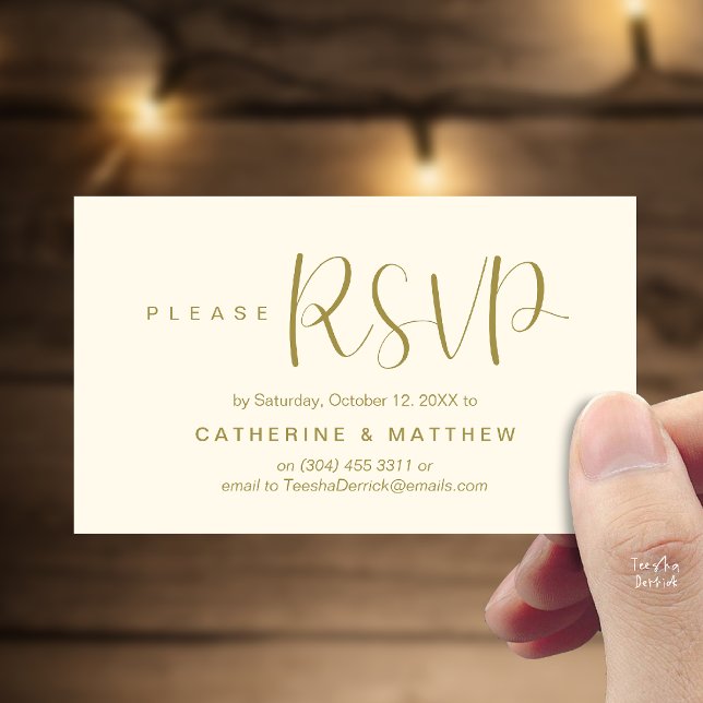 Carte D'accompagnement Délais de rappel élégant de RSVP de mariage (Elegant "Wedding RSVP" Reminder Details Enclosure Card Yellow Gold)