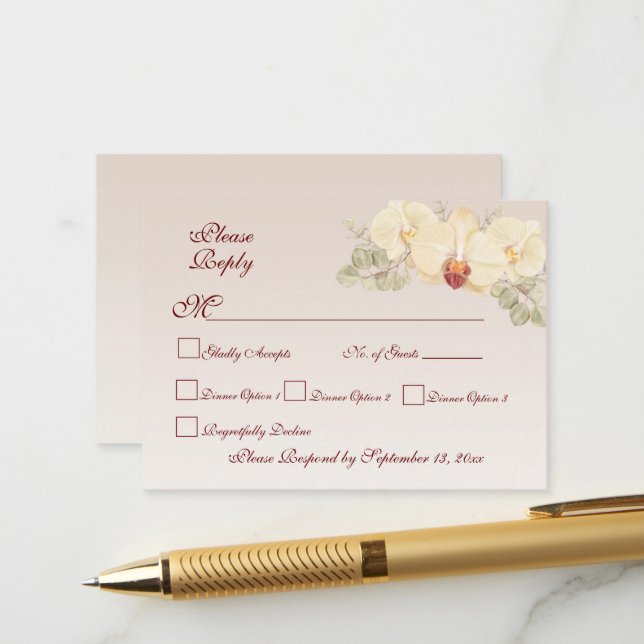 Carte D'accompagnement Délicat orchidée Fleur RSVP (Devant/Arrière en situation)