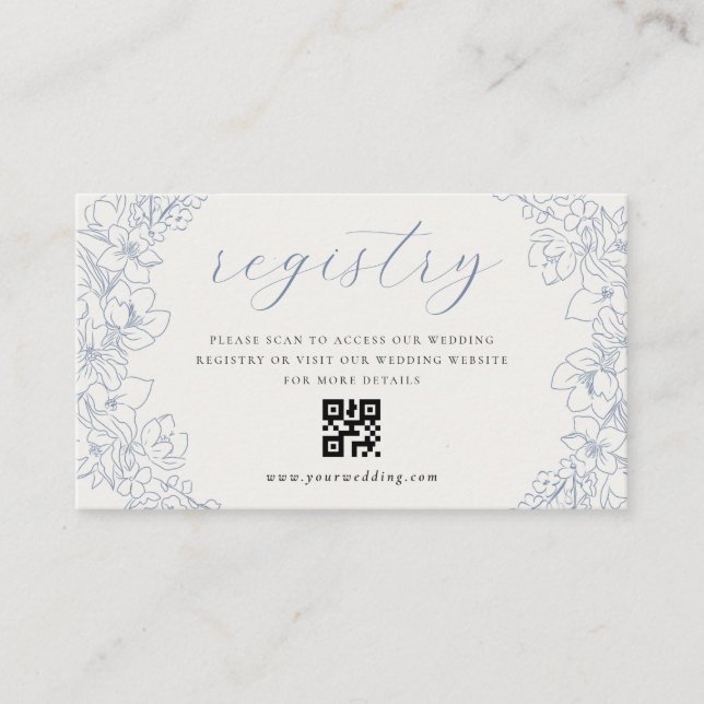 Carte D'accompagnement Delicate Blue Floral Wedding Gift Registry QR code (Devant)