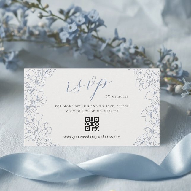 Carte D'accompagnement Delicate Blue Floral Wedding QR code RSVP (Créateur téléchargé)