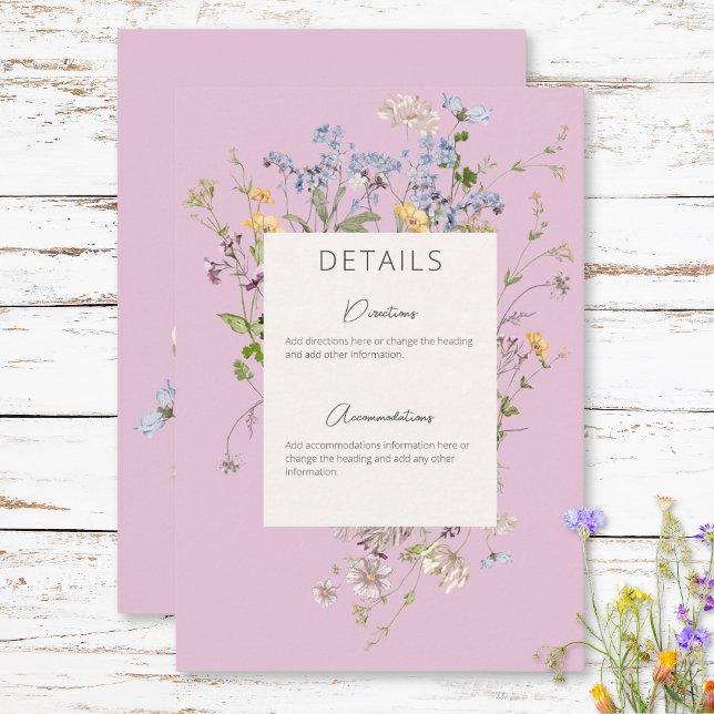 Carte D'accompagnement Delicate Boho Fleur sauvage rose Détails Mariage (Créateur téléchargé)