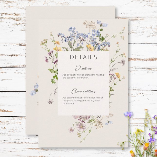 Carte D'accompagnement Delicate Boho Fleurs sauvages Cream Détails Mariag (Delicate Boho Wildflowers Cream Details Wedding Enclosure Card)