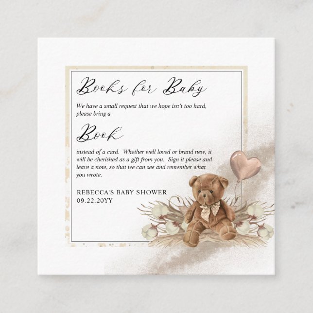 Carte D'accompagnement Demande de Baby shower de carnet de  de l'ours en  (Devant)