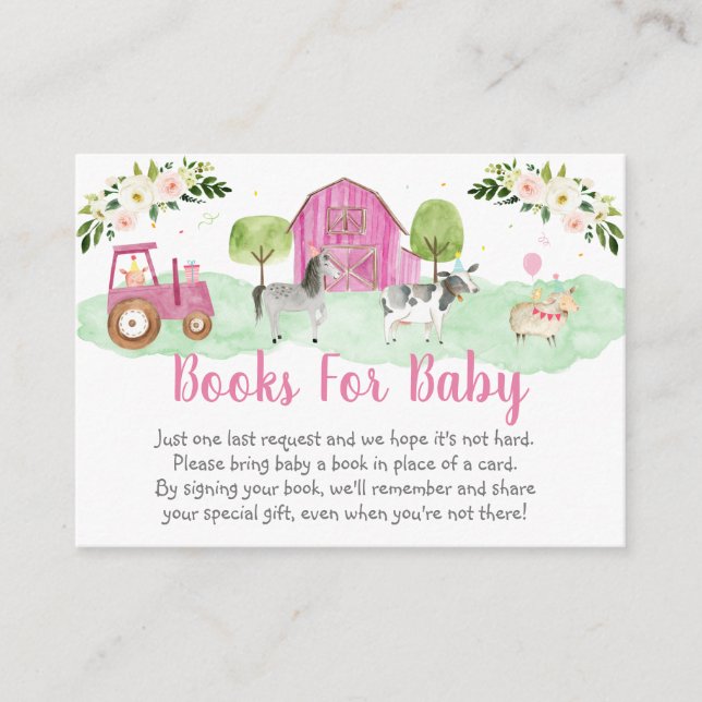 Carte D'accompagnement Demande de Baby shower de ferme rose (Devant)