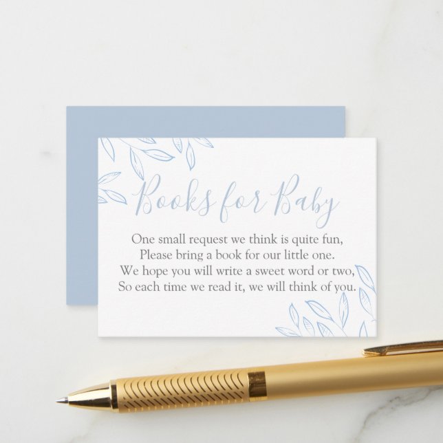 Carte D'accompagnement Demande de Baby shower de Foliing bleu ciel clair (Devant/Arrière en situation)