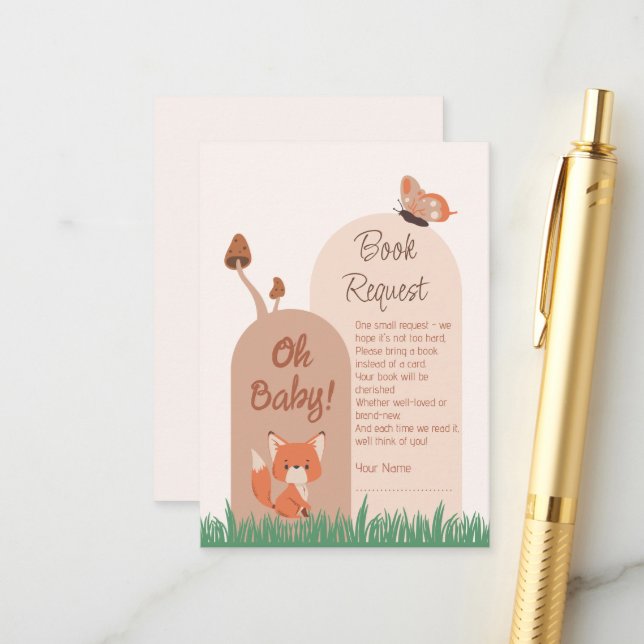 Carte D'accompagnement Demande de Baby shower de Forest Fox Delicate (Devant/Arrière en situation)
