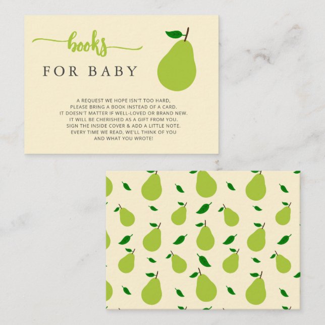 Carte D'accompagnement Demande de Baby shower de poires neutres selon le  (Devant / Derrière)