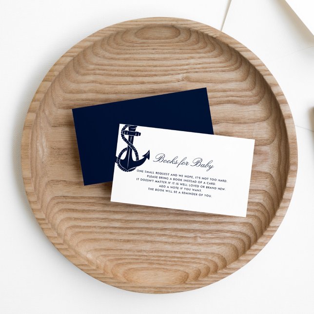 Carte D'accompagnement Demande de Baby shower de script d'Ancre nautique (Anchor Nautical Script Navy Blue Baby Shower Books Request)