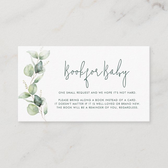 Carte D'accompagnement Demande de Baby shower de script Eucalyptus (Devant)