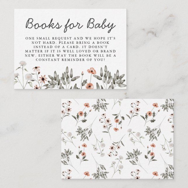 Carte D'accompagnement Demande de Baby shower fleur sauvage (Devant / Derrière)