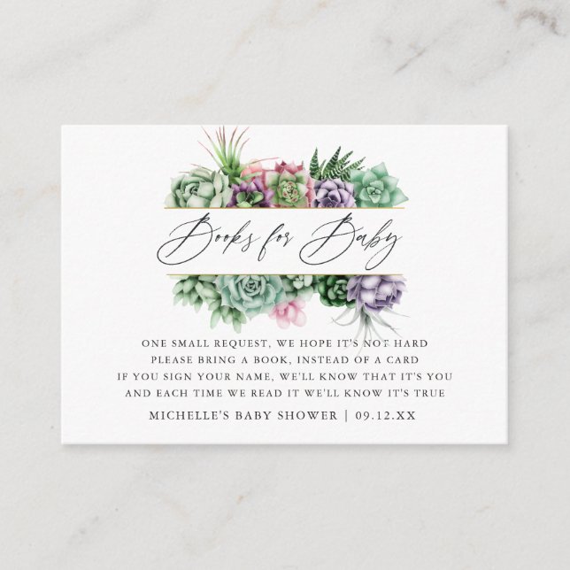 Carte D'accompagnement Demande de Baby shower géométrique Succulente (Devant)