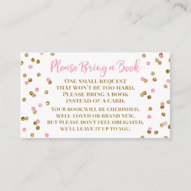 Carte D'accompagnement Demande de baby shower Livre Pink Gold Confetti (Devant)
