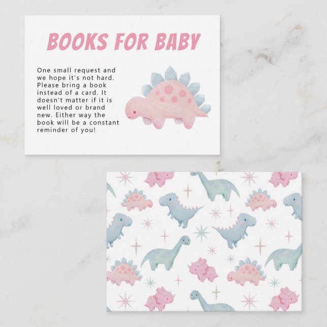 Carte D'accompagnement Demande de Baby shower pour fille Dinosaur (Devant / Derrière)