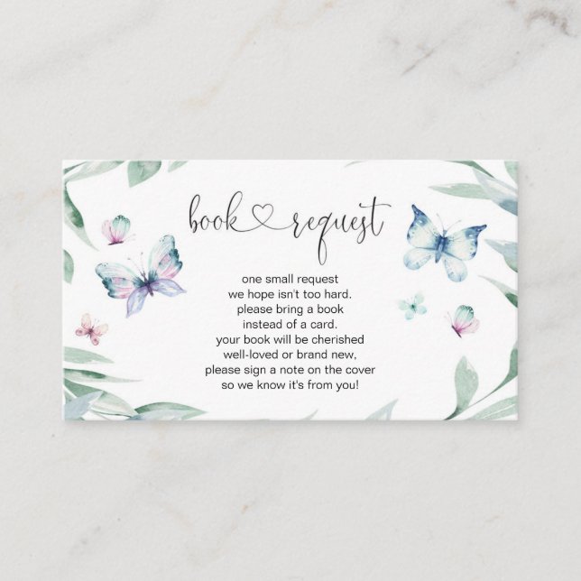 Carte D'accompagnement Demande de Baby shower pour fille papillon (Devant)