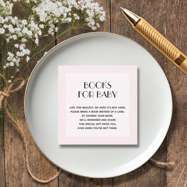 Carte D'accompagnement Demande de Baby shower pour fille rose chic (Pale pink girl baby shower Books for Baby 2.5" square enclosure cards)