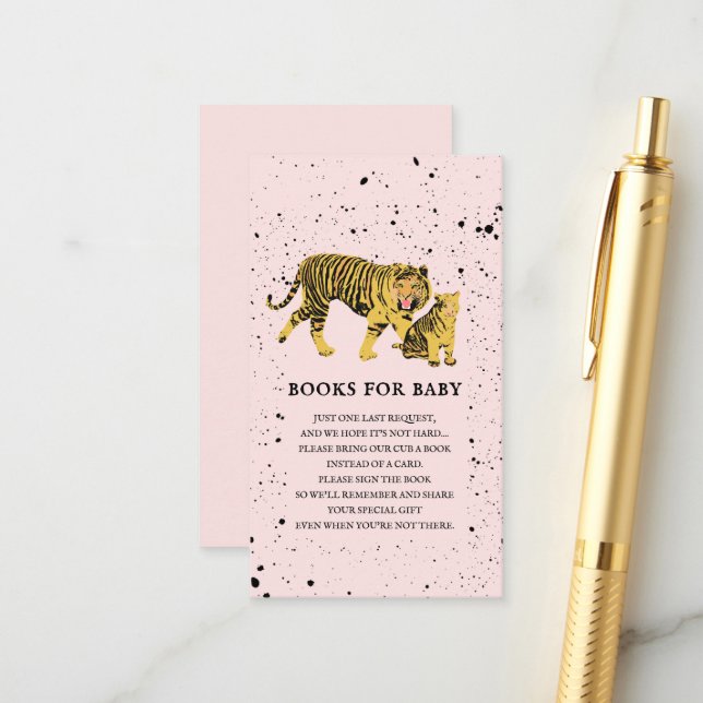 Carte D'accompagnement Demande de Baby shower pour fille rose Tiger Mama (Devant/Arrière en situation)