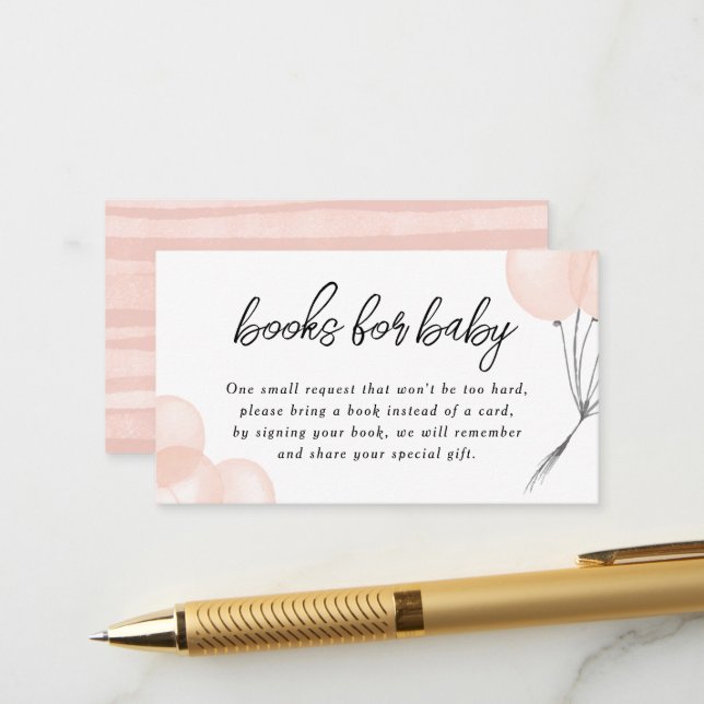 Carte D'accompagnement Demande de Baby shower pour les ballons rose vif (Devant/Arrière en situation)