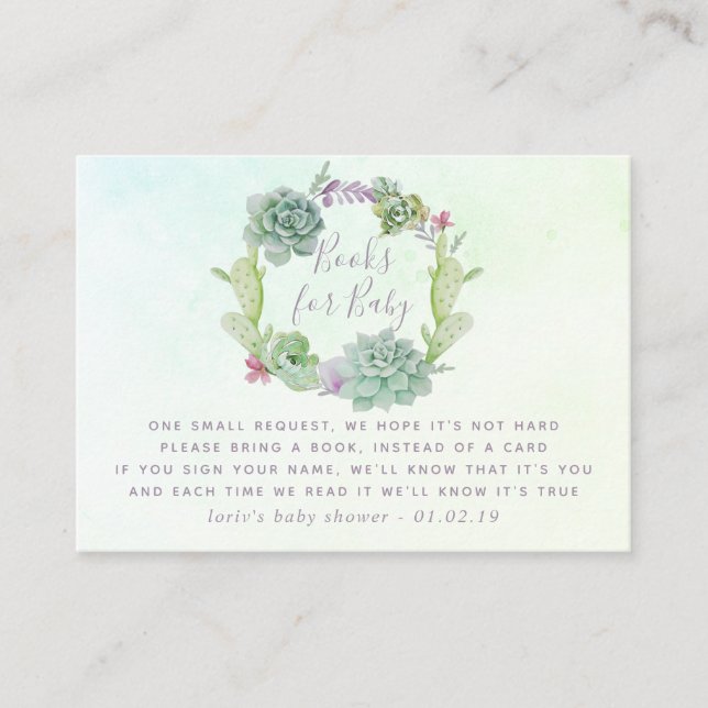 Carte D'accompagnement Demande de Baby shower pour les succulents d'aquar (Devant)