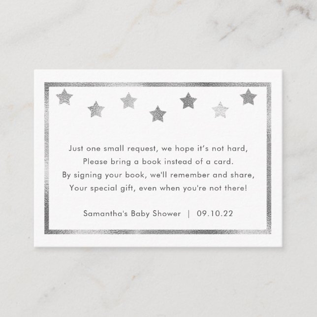 Carte D'accompagnement Demande de Baby shower Twinkle, étoiles argent (Devant)