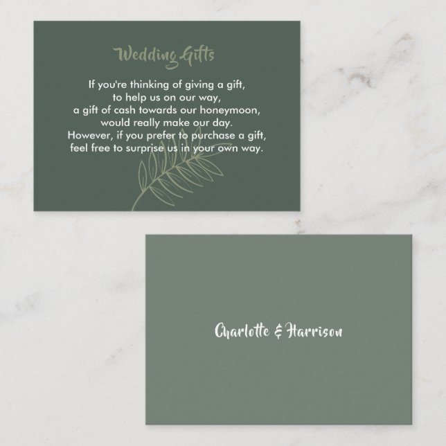 Carte D'accompagnement Demande de cadeau mariage Lune de miel argent pers (Devant / Derrière)