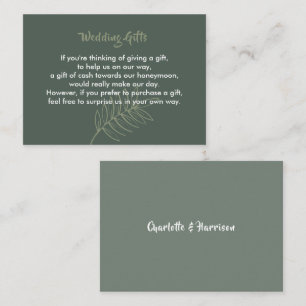 Carte D'accompagnement Demande de cadeau mariage Lune de miel argent pers