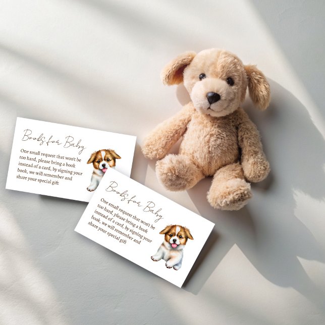 Carte D'accompagnement Demande de cahier de douche pour bébé à thème pour (Puppy dogs themed baby shower book request enclosure cards cute puppy books for baby cards)
