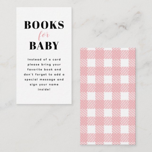 Carte D'accompagnement Demande de carnet de Baby showers En vichy rose (Devant / Derrière)