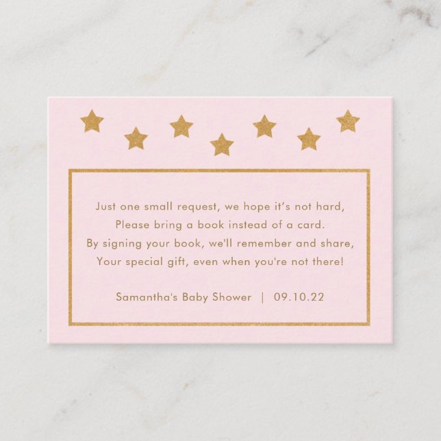 Carte D'accompagnement Demande de carnet de baby showers, étoiles d'or ro (Devant)