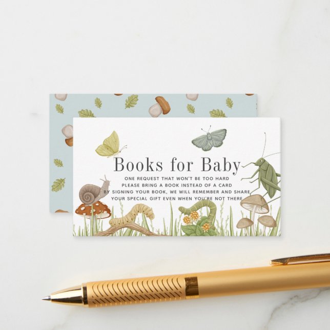 Carte D'accompagnement Demande de carnet de Baby showers sur les insectes (Devant/Arrière en situation)