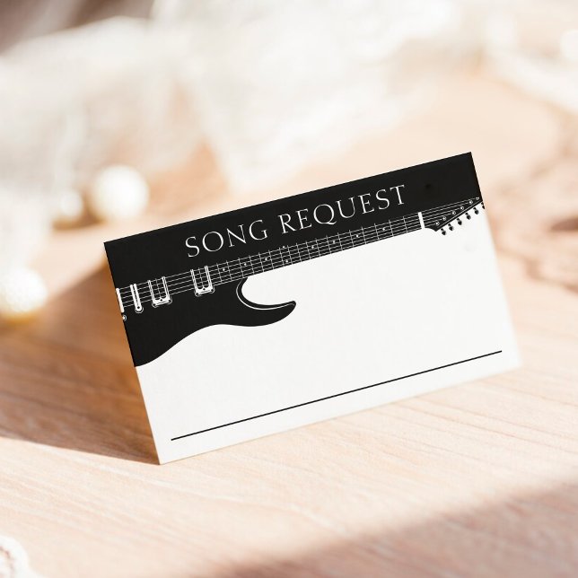 Carte D'accompagnement Demande de chansons de Mariage de guitare noir et  (Black & Whiter Guitar Wedding Song Request Enclosure Card
)