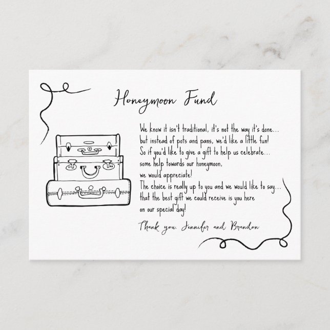 Carte D'accompagnement Demande de fonds de lune de miel mariage insérer l (Devant)