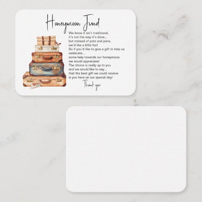 Carte D'accompagnement Demande de fonds de lune de miel mariage insérer l (Devant / Derrière)