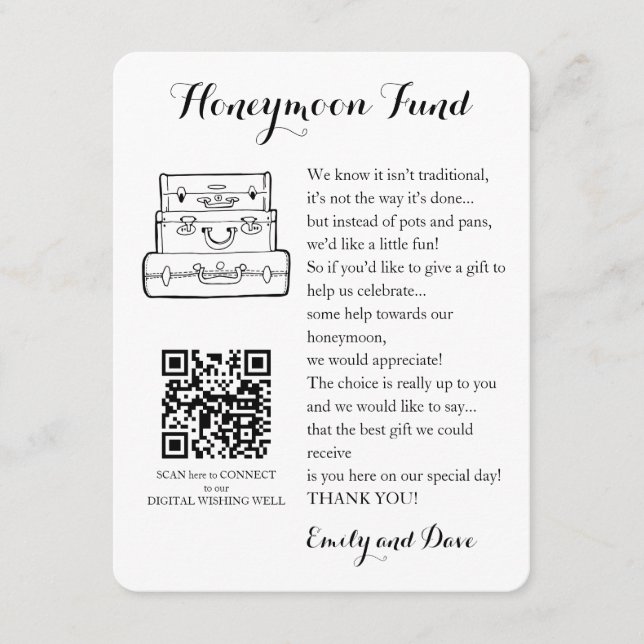 Carte D'accompagnement Demande de fonds de lune de miel mariage QR CODE (Devant)