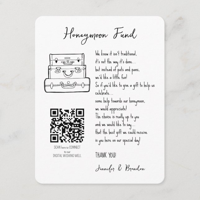 Carte D'accompagnement Demande de fonds de lune de miel mariage QR CODE (Devant)