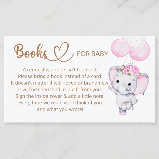 Carte D'accompagnement Demande de livre Baby shower d'éléphant pour bébé  (Créateur téléchargé)