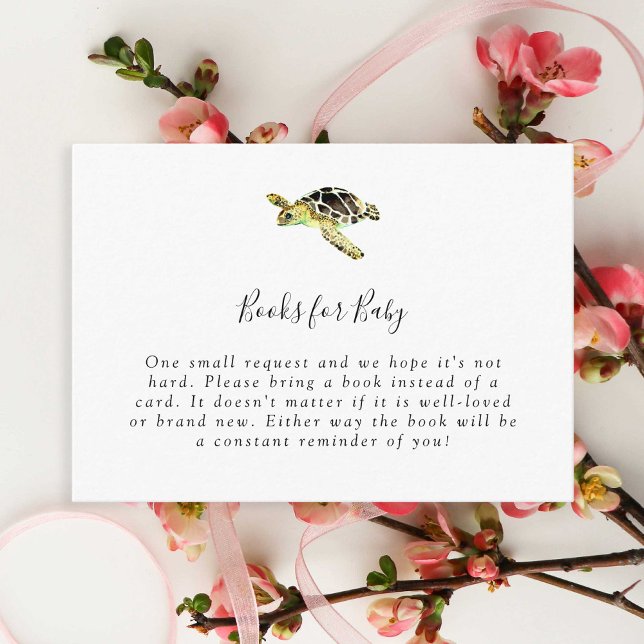 Carte D'accompagnement Demande de livre Baby Shower Tortue de mer aquarel (Créateur téléchargé)