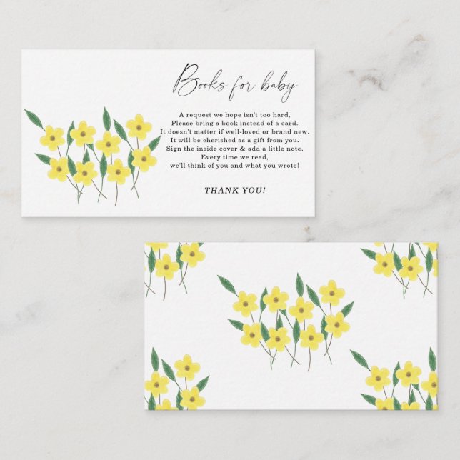 Carte D'accompagnement Demande de livre bébé élégant Fleur sauvage jaune (Devant / Derrière)