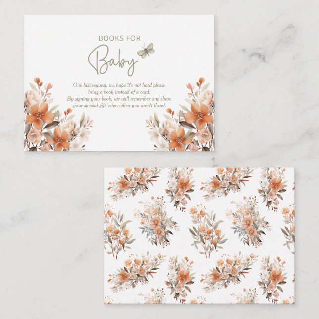 Carte D'accompagnement Demande de livre bébé en Fleur Baby shower fille (Devant / Derrière)