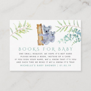 Carte D'accompagnement Demande de livre bébé feuilles d'eucalyptus Koala