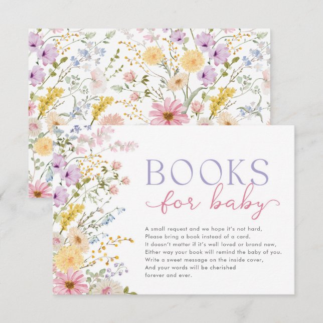 Carte D'accompagnement Demande de livre bébé fleur sauvage de printemps e (Devant / Derrière)