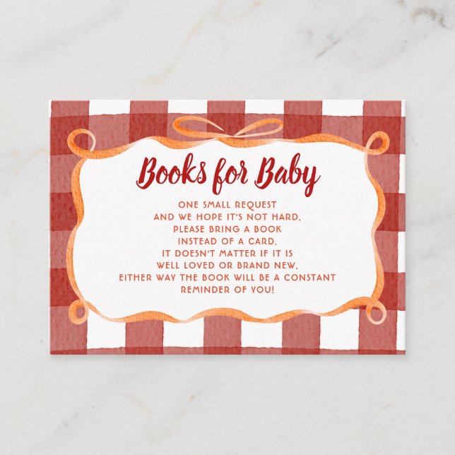 Carte D'accompagnement Demande de livre de baby shower à carreaux de citr (Devant)