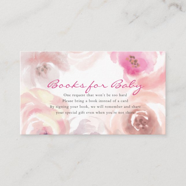 Carte D'accompagnement Demande de livre de Baby Shower à l'aquarelle Rose (Devant)
