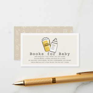 Carte D'accompagnement Demande de livre de Baby Shower Beige Biberon & Bi