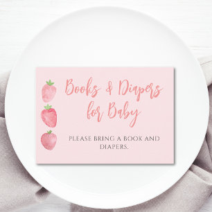 Carte D'accompagnement Demande de Livre et de Couches Baby Shower Fraise 