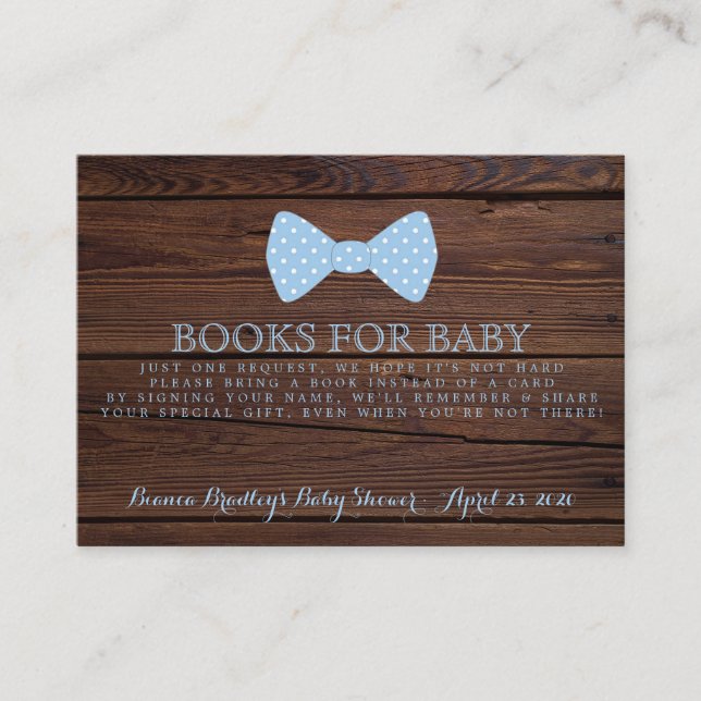 Carte D'accompagnement Demande de livre Little Man Baby shower Rustic Bow (Devant)