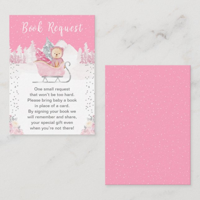 Carte D'accompagnement Demande de livre Ours d'hiver Rose Traîneau (Devant / Derrière)