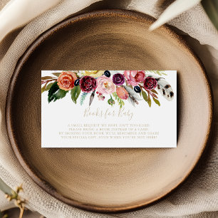 Carte D'accompagnement Demande de livre pour Baby Shower Bohème Fleurs Or